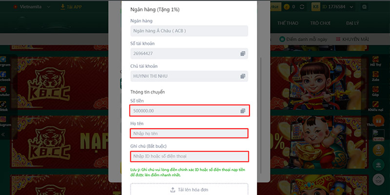 Điền đầy đủ các thông tin mà nhà cái K8cc yêu cầu bằng biểu mẫu  